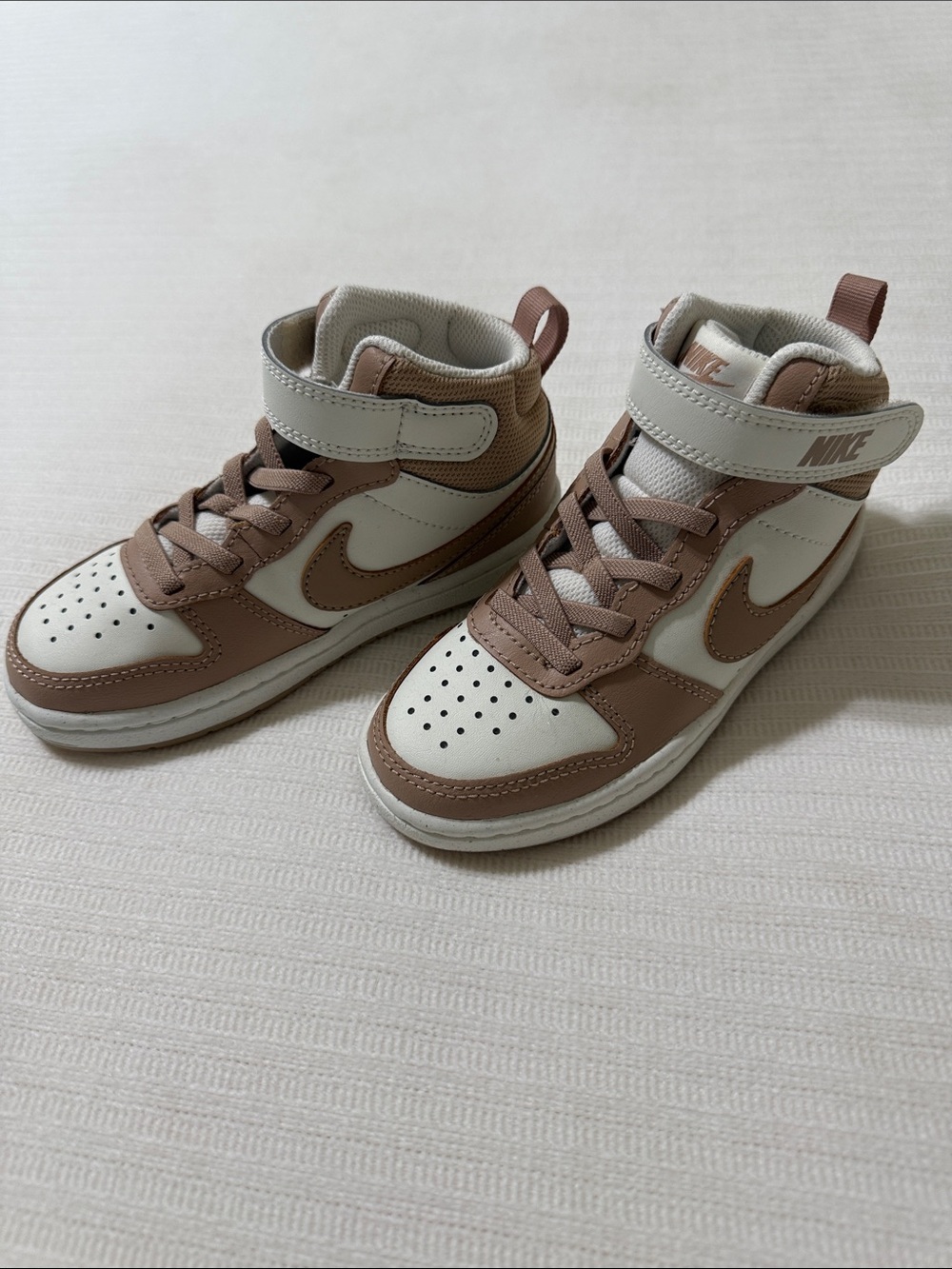 Nike Kids Mid-Top Sneakers in White and Light Brown